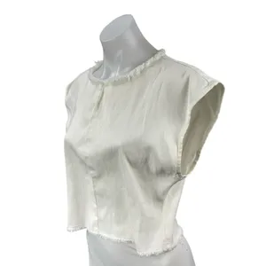 Aritzia Wilfred Women's White Drop Shoulder Fringe Cropped Blouse Top Size M thumbnail 2