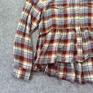 Lucky Brand Plaid Western Pearl Snap Peplum Shirt Red Blue Yellow Rodeo Festival thumbnail 4