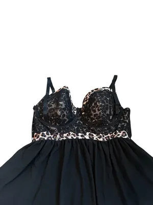 Torrid Curve Lingerie Black Mesh Animal Print Babydoll Coquette Boudoir Size 1X thumbnail 2