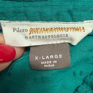 Pilcro by Anthropologie Teal Green Cotton Gauze Clip Dot Button Down Top XL thumbnail 5
