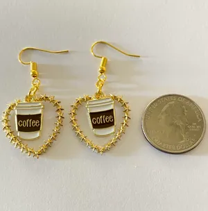 Handmade Coffee Lover Heart Dangle Earrings NEW thumbnail 4