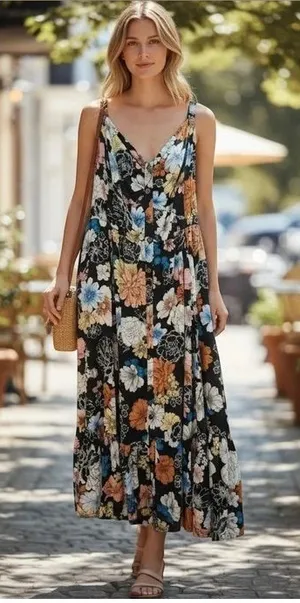 Torrid Black Floral Georgette Maxi Dress size 1 thumbnail 1