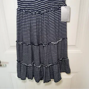 Max Studio Small Navy Jersey Smocked Waist Tiered Stripe‎ Dress Cottagecore thumbnail 6