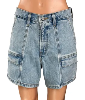 Abercrombie & Fitch The Dad Women's Blue Light Wash Cargo Denim Jean Shorts 28/6 thumbnail 1