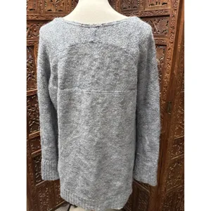 FREE PEOPLE S ALPACA BLEND KNIT OVERSIZED V-NECK BOHO SWEATER‎ GREY Bell Sleeve thumbnail 2
