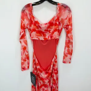 Lulus Dasia Pink and Red Abstract Print Mesh Cutout Midi Dress Large NWT thumbnail 11