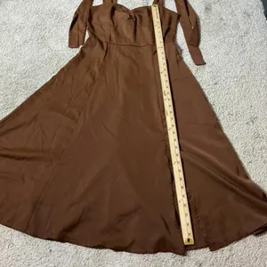 Rosedress Brown Tie Shoulder Sweetheart Midi Coquette Dress‎ with Slit Size S thumbnail 4