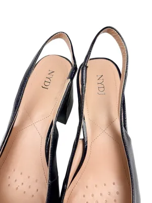 NYDJ Sanya Point Toe Slingback Heels Navy Patent Leather Size 9 thumbnail 8
