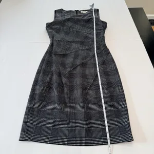 Calvin Klein Houndstooth Black White Sunburst Seam Sleeveless Sheath Dress Sz 4 thumbnail 8