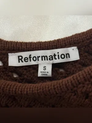Reformation Lieta Open Knit Top Small Brown Crochet Festival Fringe Chic Fall thumbnail 6