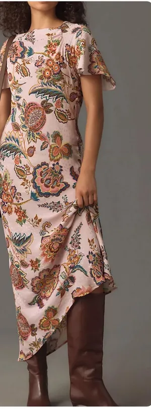 Kachel x Anthropologie Flutter-Sleeve Slip Dress Pink thumbnail 1