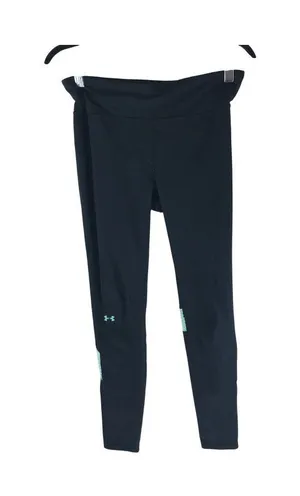 Under Armour HeatGear Black Compression Leggings Mint Accents Zip Pocket M thumbnail 1