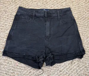 Hollister Curvy Ultra High-Rise Shorts 9 W29 Black Denim Frayed Hem Stretch thumbnail 1