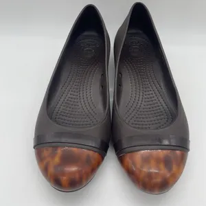 Crocs Womens 9 Shoes Ballarina‎ Flat Brown Tortoiseshell Cap Toe Marble Slip-On thumbnail 3