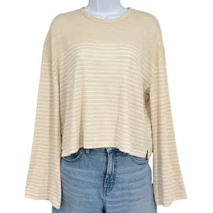 rag & bone Striped Long Sleeve Top Womens LG Beige White Bell Sleeve Jersey‎ thumbnail 2