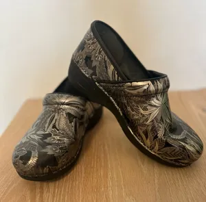 Dansko Black Metallic Floral Clogs for Women thumbnail 1