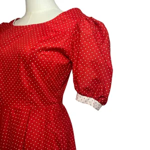S.L. Fashions VTG 80s Polka Dot Puff Sleeve Midi Dress Red Size 9 thumbnail 7