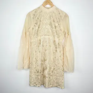 Free People Mini Boho Dress Women Size 0 Cream Embroidered Witch‎ Fairy Concert thumbnail 2
