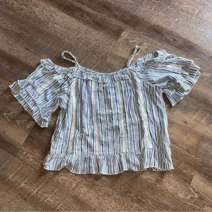 American Eagle Cold Shoulder Ruffle Top Embroidered Festival Boho Medium thumbnail 6