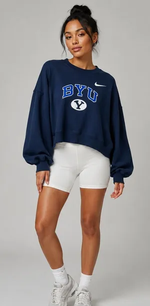 Nike Phoenix Fleece BYU Cougars Womens XL Oversized Cropped Crewneck Gameday thumbnail 1