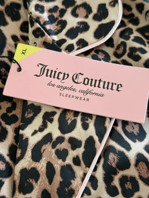 Juicy Couture Leopard Satin Pajama Set Pink Animal Print Shorts Set NWT thumbnail 4