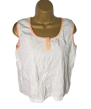 Vtg Y2K Angelique Sleeveless Seersucker Top Button Detail Textured White M FLAWS thumbnail 1