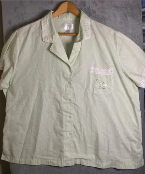 Light Green Embroidered Cotton Button-Up Top‎ Cottage Fairy Whimsy lace size M thumbnail 1