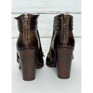 Bed Stu Onset Olivia Fringe Peep Toe Bootie Brown Leather Shoe Size 9.5 thumbnail 5