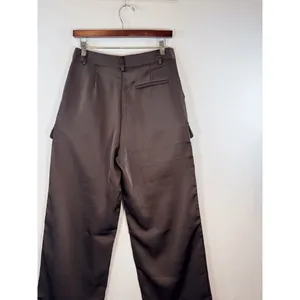 The Noli Shop Womens Pants Brown Milan Satin Cargo Relaxed Full Length Trouser 8 thumbnail 9