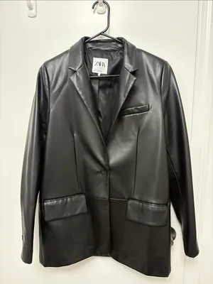 Zara oversized vegan leather blazer size small thumbnail 1