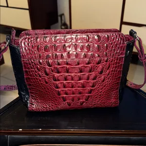 Brahmin Croc-Embossed Crossbody in Burgundy and Black thumbnail 3