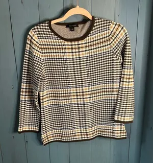 Ann Taylor Houndstooth Crewneck Sweater in Black, White & Brown | Women’s Size S thumbnail 1