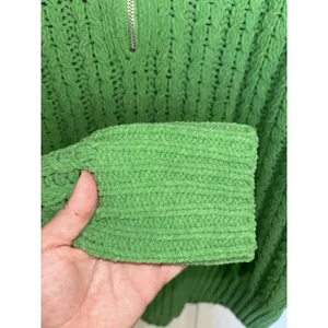 Aerie Kelly Green Cable Car Quarter Zip Sweater Oversized S Chenille thumbnail 7