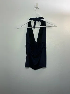 Lauren Ralph Lauren Navy Blue Halter Deep V Tankini Swim Top Size 8 thumbnail 2