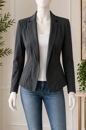 Venus Charcoal Gray Open Front Blazer Notched Lapel Workwear Size 4 thumbnail 1