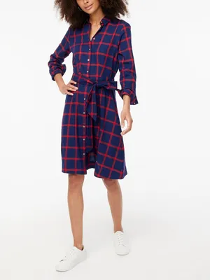 NWT J. Crew Size 2 Navy Blue Red Plaid Tie-Waist Flannel Belted Shirt Dress NEW thumbnail 2