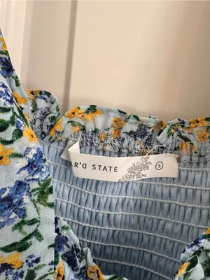 Altar'd State Light Blue Floral Smocked Tie-Shoulder Mini Dress thumbnail 2