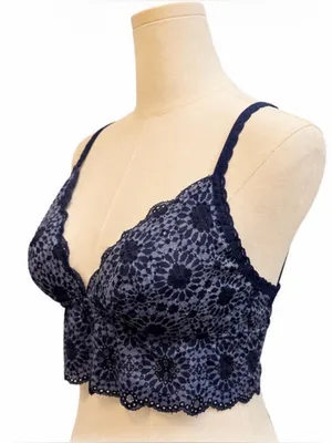 Aerie Navy Blue Lace Longline Bralette Size Large NWT Floral Lace Scalloped thumbnail 2