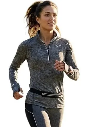 Nike Dri-FIT Pullover Women's Med Gray 1/4 Zip Running Top Thumbholes Athletic thumbnail 1