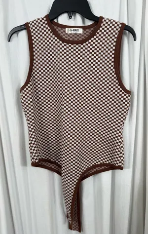 Anthropologie 4th reckless bodysuit checkered brown thumbnail 1