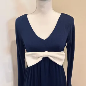 VTG‎ 70s Blue Bucolic Maxi Dress Bow Accent Boho Hippie Victorian Edwardian XS thumbnail 5