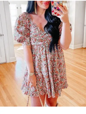 Buddy Love Poppy Puff Sleeve Mini Dress Windsor Women’s Small Pink Floral Ruffle thumbnail 7