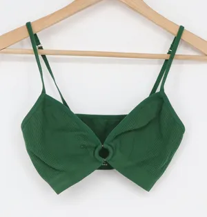 Aerie Green Ribbed O-Ring Bralette Seamless Adjustable Straps Small thumbnail 1
