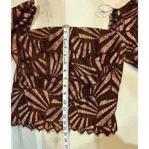 Anthropologie NWT Women XS Brown Metallic Geometric Print Blouse Glam Party Chic thumbnail 11