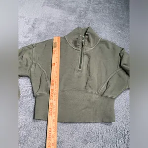 Aerie offline Olive Green Quarter-Zip cropped Pullover small thumbnail 6