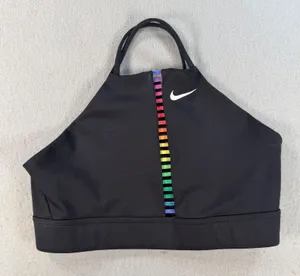Nike Womens High Neck Sports Bra Black Rainbow Ladder Strappy Racerback XS thumbnail 1