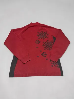 Woolrich Women's Red Geometric‎ Pattern Mock Neck Pullover Sweater - M thumbnail 2