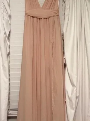 Elegant Blush V-Neck Maxi Dress with Side Slit thumbnail 2