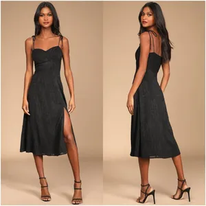 LULU’S Loveliest Looks Black Floral Jacquard Tie-Strap Midi Dress thumbnail 2