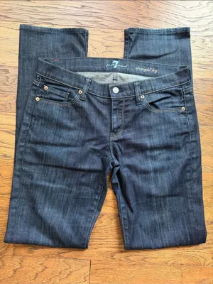 7 For All Mankind Straight Leg Dark Indigo Jeans thumbnail 1